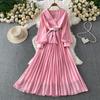 French Celebrity Elegant Merry Bead V-Neck Dress Women's Summer High Sense Strap Waist Skinny Pleated Long Dress