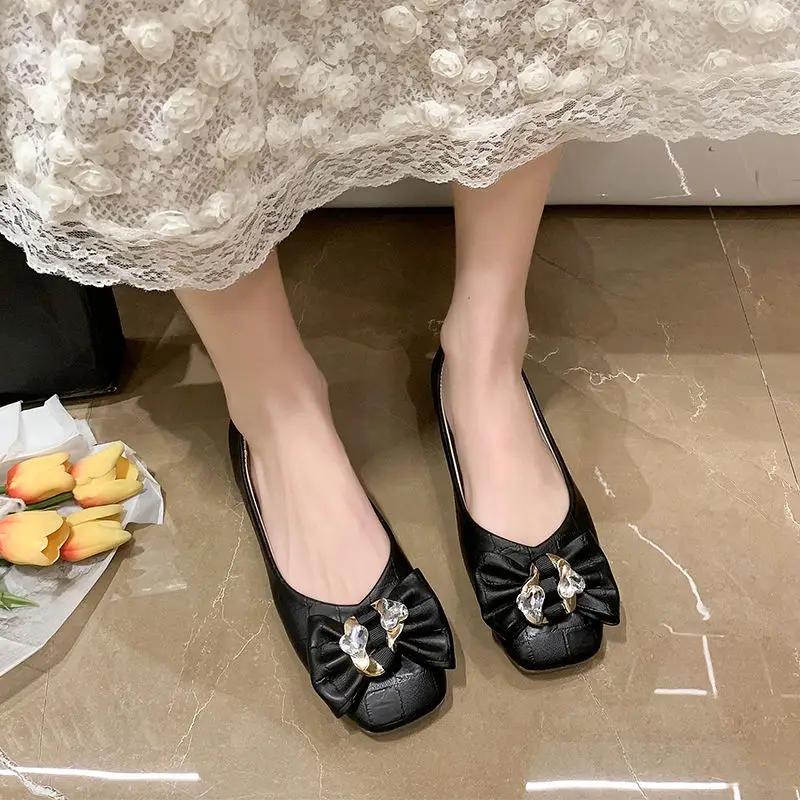 

Модные черные туфли-слипоны с горным хрусталем для женщин, стильная летняя акция 2025, оптовая продажа, элегантные и модные женские балетки 35