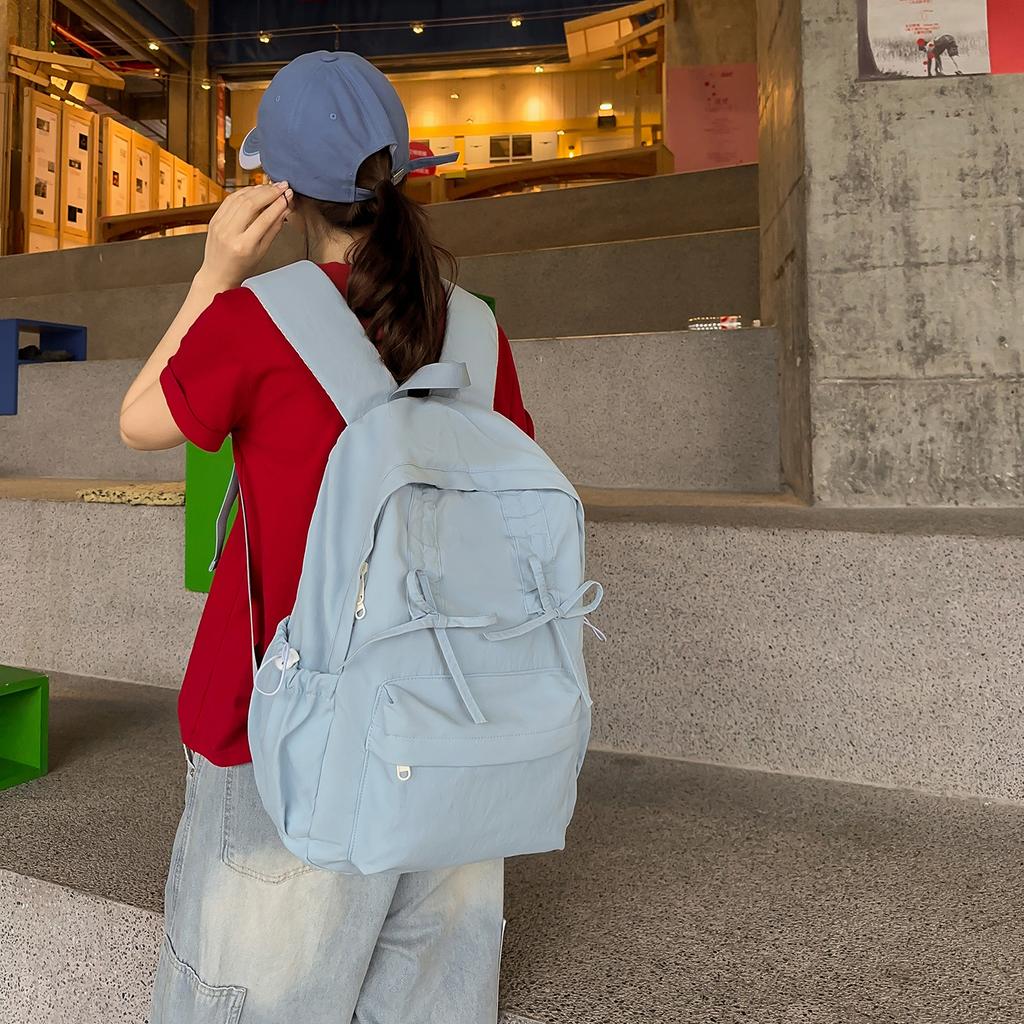Schoolbag schoolbag girls college students pleated drawstring bow design sense going out small backpack backpack women travel lightweight
