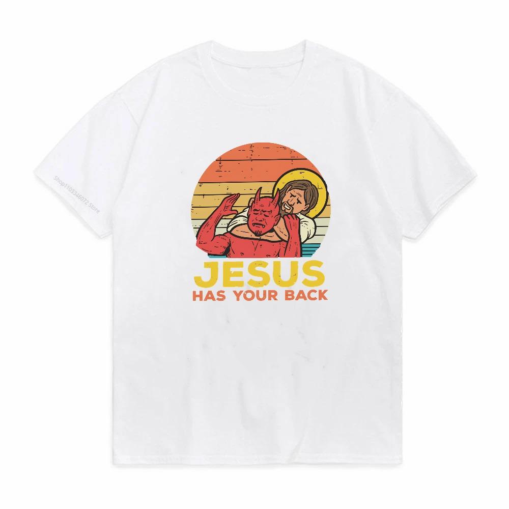 Jesus Has Your Back Jiu Jitsu Christian Retro Tshirt Unisex Unisex Cotton Short Sleeve Plus Size Vintage Tee