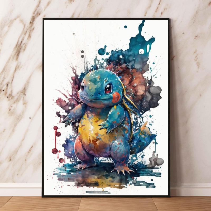 Watercolor Pokemon Decorative Paintings - Pikachu  Eevee Squirtle  Charmander  Bulbasaur Anime Art for Home Wall Decor