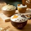 Japanese Creative Ceramic Soup Bowl with Cartoon Cats Cover Designs 550ML Capacity Microwave Dishwasher Safe Tableware