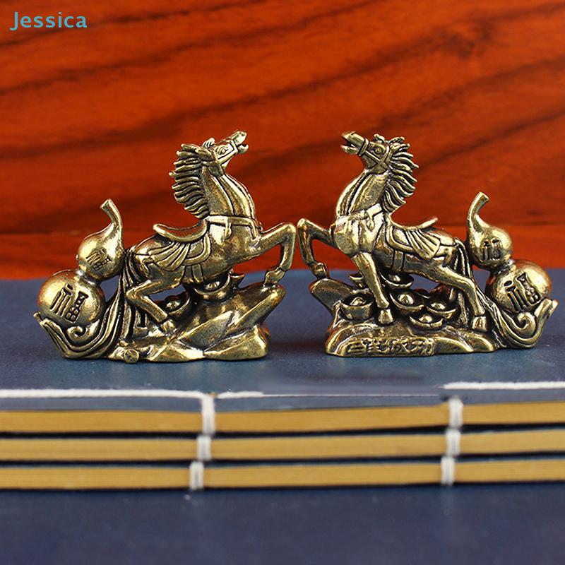 Brass "Horse To Success" Figurine - Feng Shui Wealth Statue With Gourd Coins For Home Office Decor