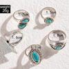 Ethnic style vintage turquoise carved feather ring fashion personality 8-piece combination ring set