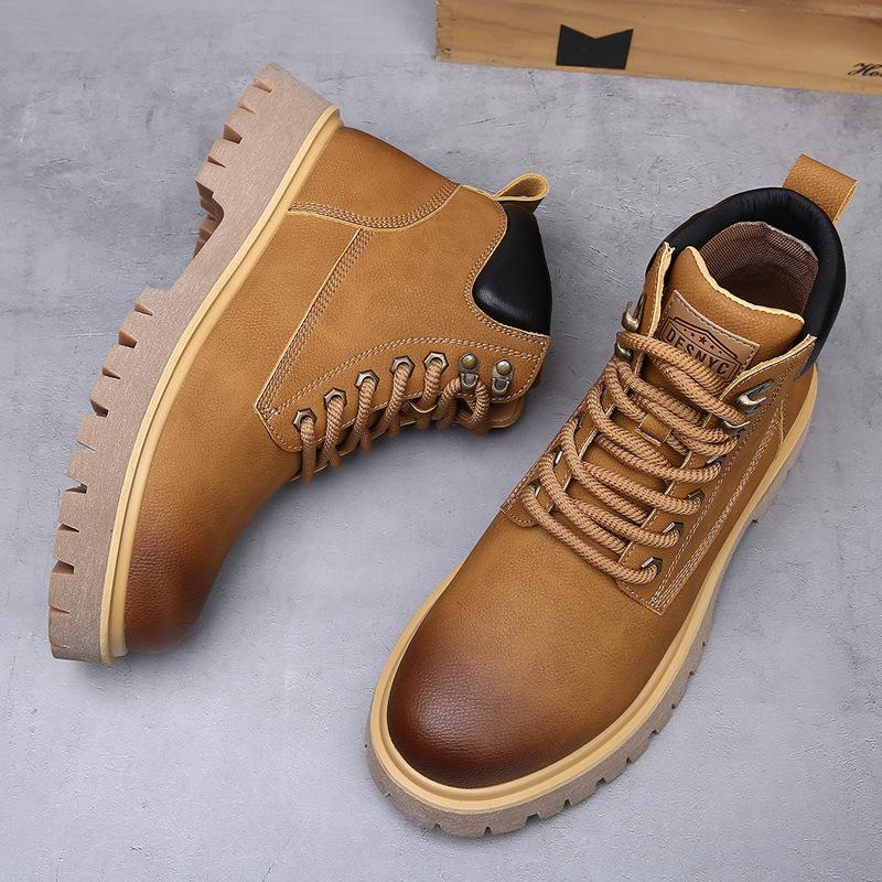 British Rhubarb Martin Boots Men's Autumn and Winter Cotton Thickened Winter Boots Retro Leather Versatile Platform Men's Boots