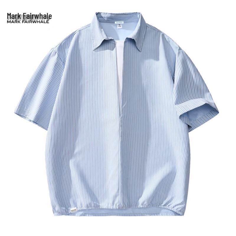 MARK FAIRWHALE Men s Striped Faux Two-Piece Short Sleeve Shirt 3XL