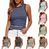 Women’s Sleeveless Striped Tank Top Casual Ribbed Knit Crew Neck Fitted Vest Lightweight Stretchy Pullover Shirt for Summer Daily Wear