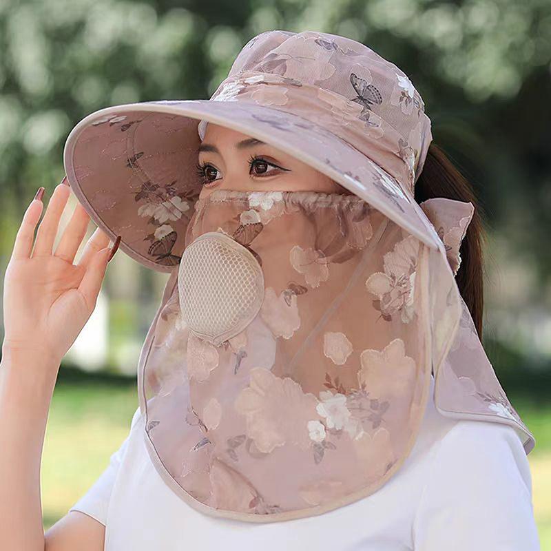 Light Sunshade Hat With Large Rim/Women'S Outdoor Tea Plucking Hat/Shawl Cap With Face Shield And Neck Protector