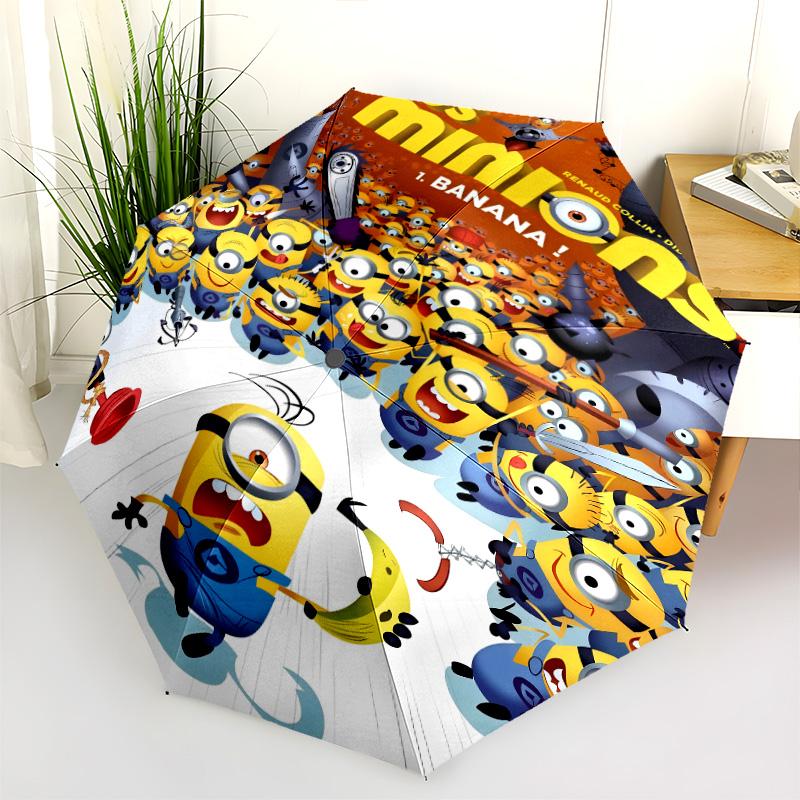 Minions Banana Chaos Folding Umbrella 8 Paraphenoid Bones Umbrella Three Folds Light Gift