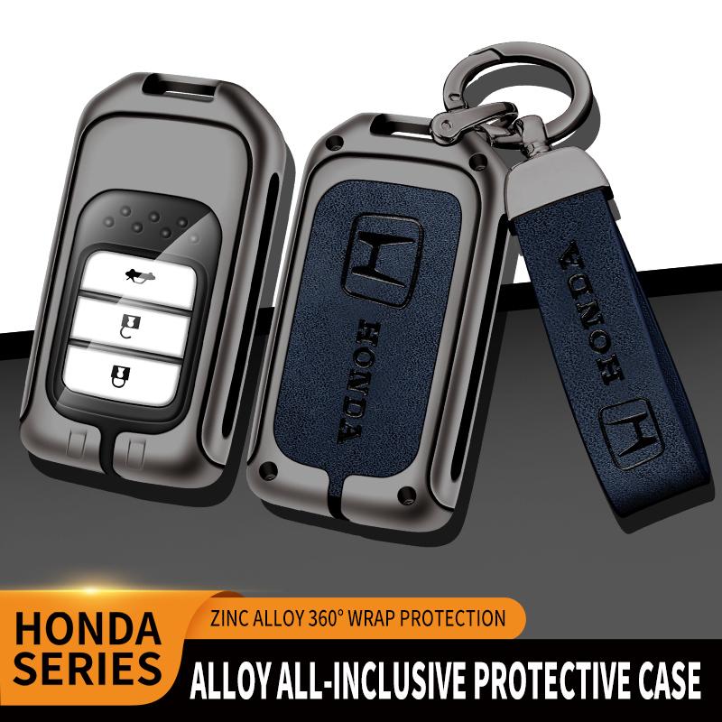 Leather Metal Car Key Case Cover Shell Remote Holder Accessories For Honda CRV CR-V Fit Civic Accord HR-V HRV City Odyssey XR-V