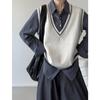 Orange Zhi Retro V-Neck Color Block Knitted Vest - Early Autumn College Girl Style