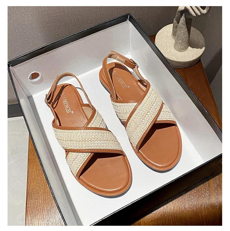 New Shoes for Women Summer Fashion Knit Sandals Girl Simple Designer Outdoor Slipper Flat Casual Shoes Big Size