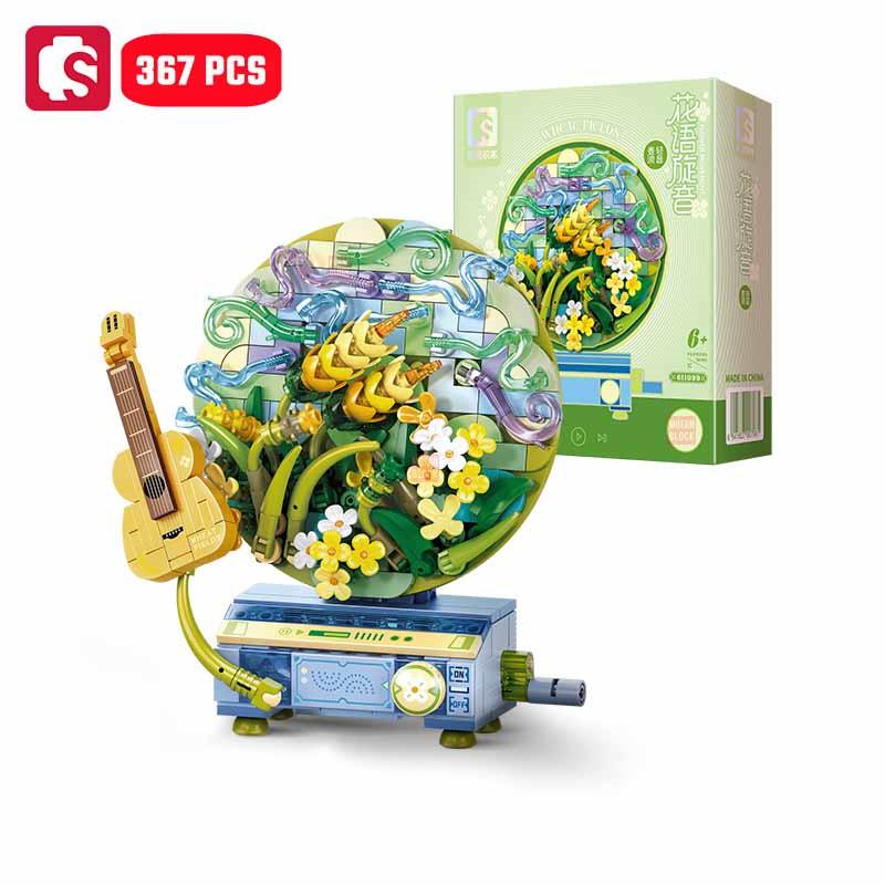Non-Toxic Sembo Fantasy Cd Player Assemblage Building Blocks Kits Moc Flowers Record Home Decorations Ornaments Kids Toys Birthday Gifts