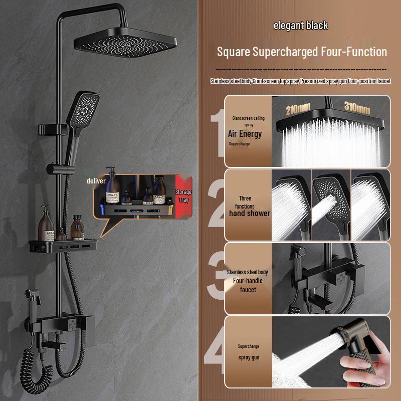 

Полная скрытая душевая система с квадратной дождевой лейкой и напорной форсункой