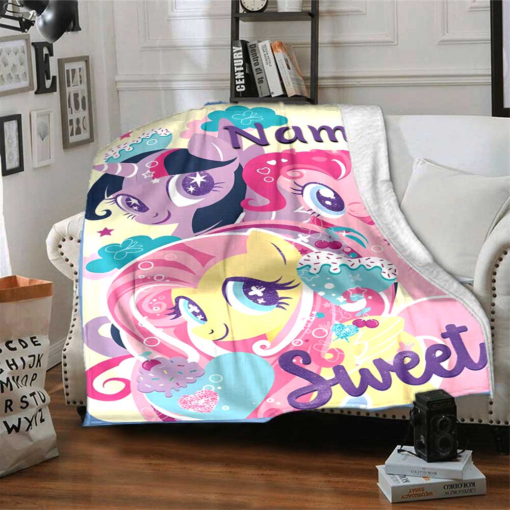 Little Pony (8) Customize Your Name Blanket Multi-purpose Customizable Blanket Soft & Cozy Suitable for Nap Picnics Living Room Chair