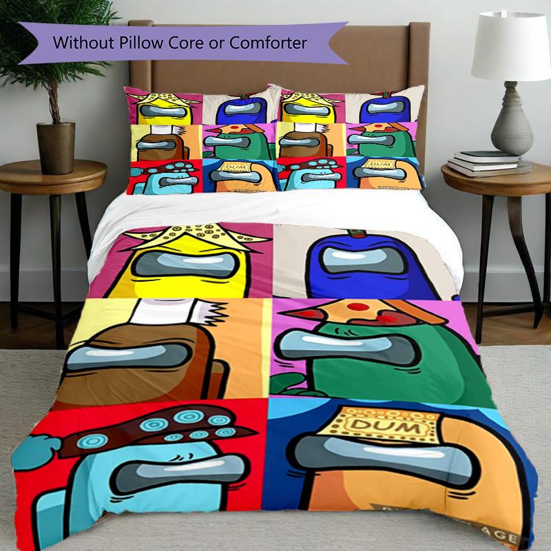3pcs Duvet Cover Set (1*Duvet Cover + 2*Pillowcase, Without Core), Among Us Print Bedding Set, Bedroom Decor, All‑Season, Birthday Gift