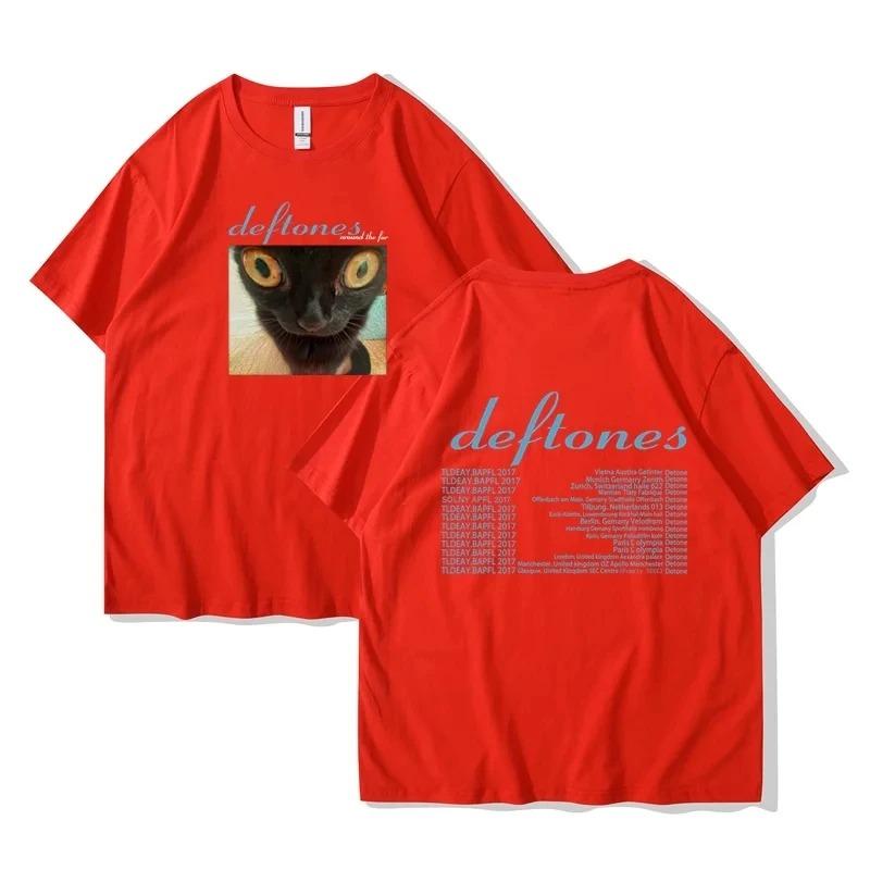 Mode Deftones Around T-Shirt Hip Hop Rockband The Fur Tour Band Konzert Katze Grafik T-Shirts Dicke Baumwolle Übergroßes T-Shirt