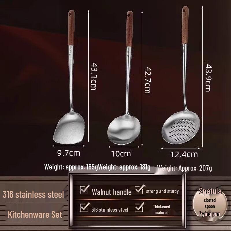 Stainless Steel Cooking Utensils with Walnut Handle