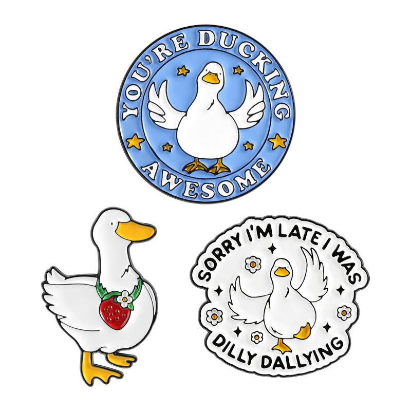 You're Ducking Awesome Enamel Pins Sorry I'm Late I Was Dilly Dallying Brooch Badge Cartoon Ducks Jewelry Gift for Friends