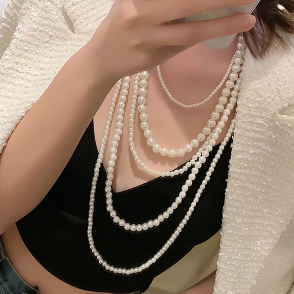 Simple Multi-layer Pearl Women's Necklace, Long Sweater Chain Jewelry
