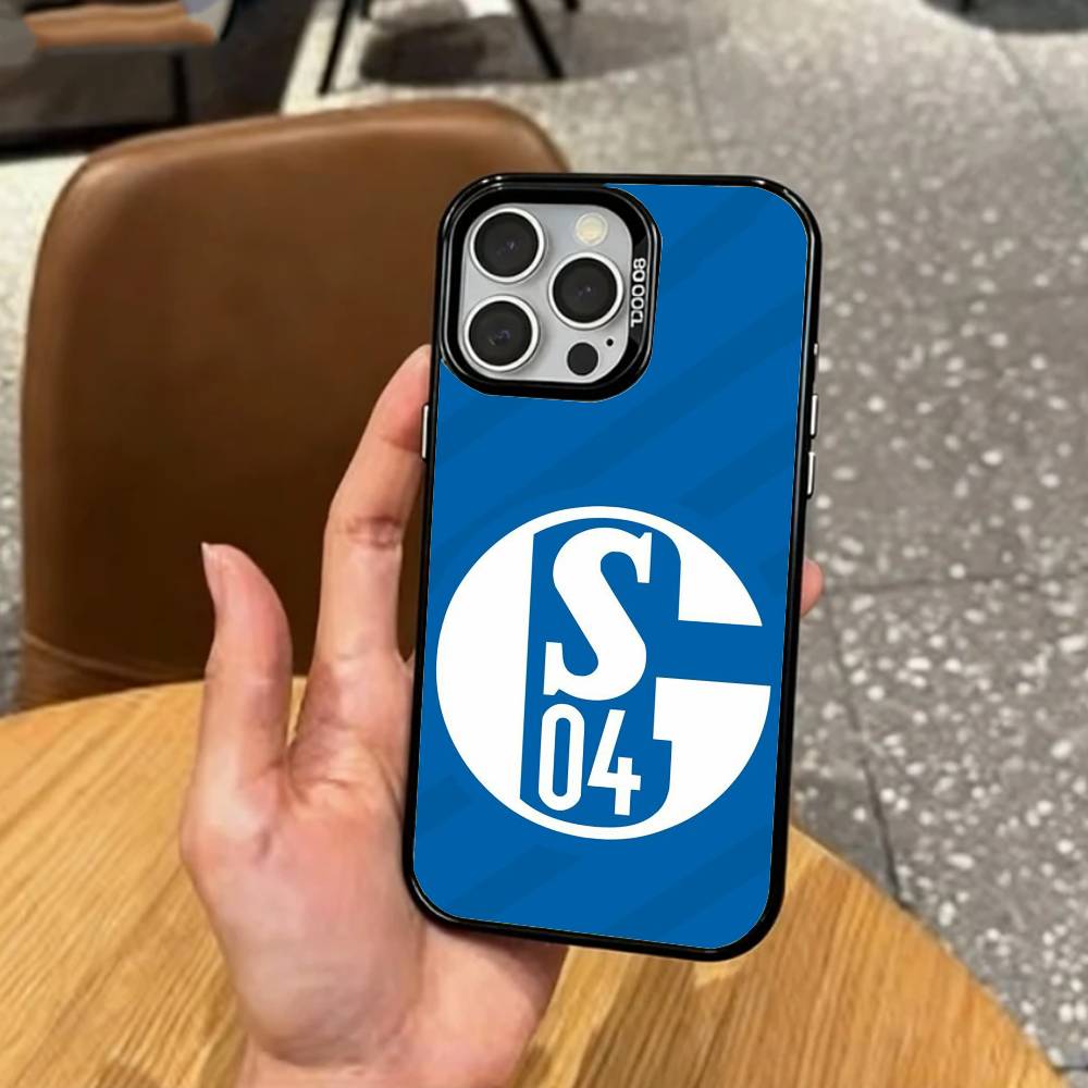 Klassische S-Schalke-es 04 P-Muster Handyhülle Für iPhone17,16,15,14,13,12,11 Plus,Pro Max Farbige Silberbeschichtete Innenabdeckung