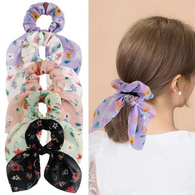 Hair Band Floral Print Bunny Ears Shape Elastic Hair Tie No Irritating Scalp Hair Rope Versatile Hair