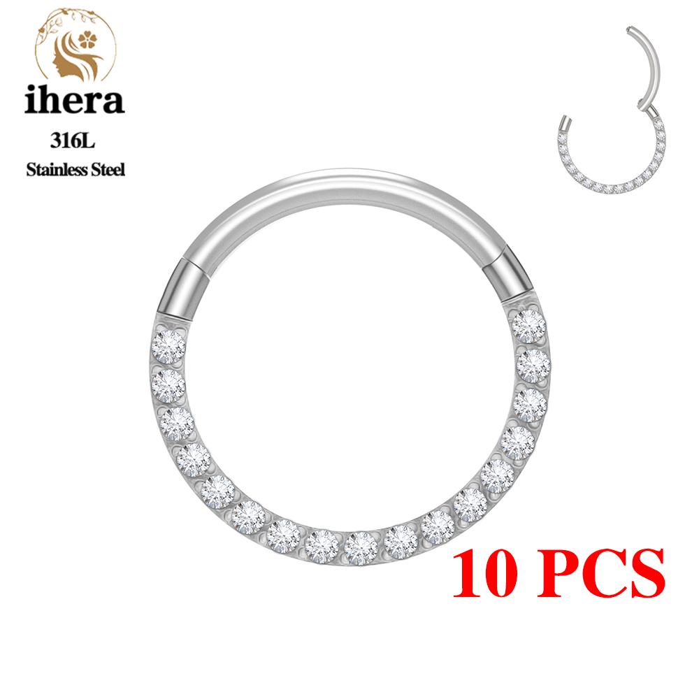 1/10 Stück Edelstahl Rund Nasenring CZ Scharnier Septum Clicker Herz Ohrring Creole Ohr Tragus Knorpel Daith Piercing Schmuck