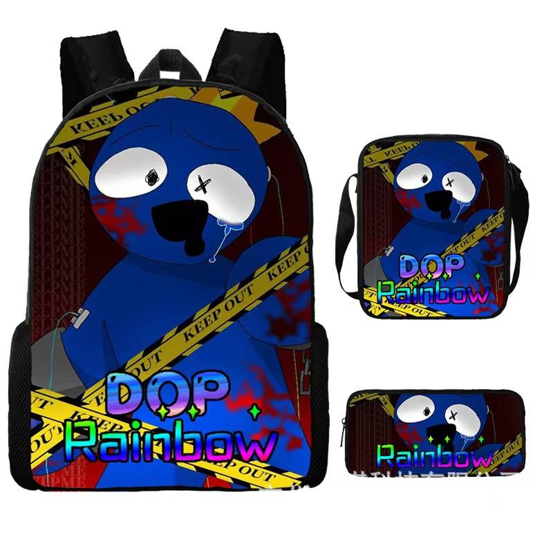 Rainbow Friends Three-Piece Set, Primary And Secondary School Students Satchel, Animation Cartoon Pencil Case, Large Capacity, And Wear-Resistant