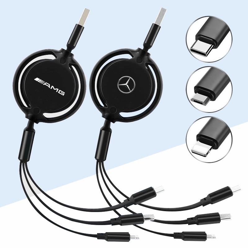 Car Interior 3 In 1 Charging Charger Cable Micro Type-C USB Hubcap Cover For Mercedes Benz AMG GLC GLE CLA W204 W205 W206 W211 VF6