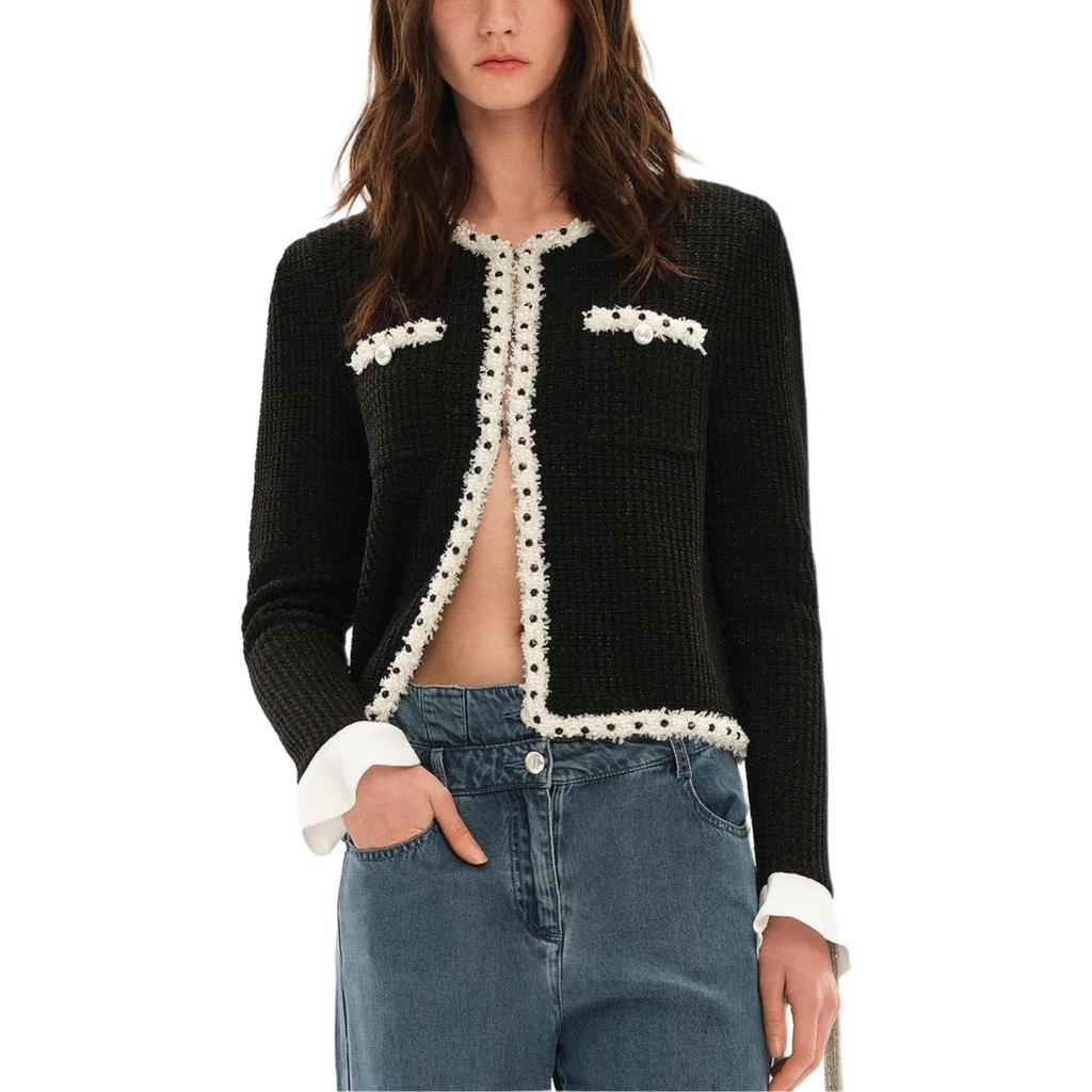 Karl Lagerfeld French Elegant Daily Commuting Dating Outfit Luxurious Quality Round Neck Cotton Pearl Lace Jacket Sweater Women Outerwear M21E2238999