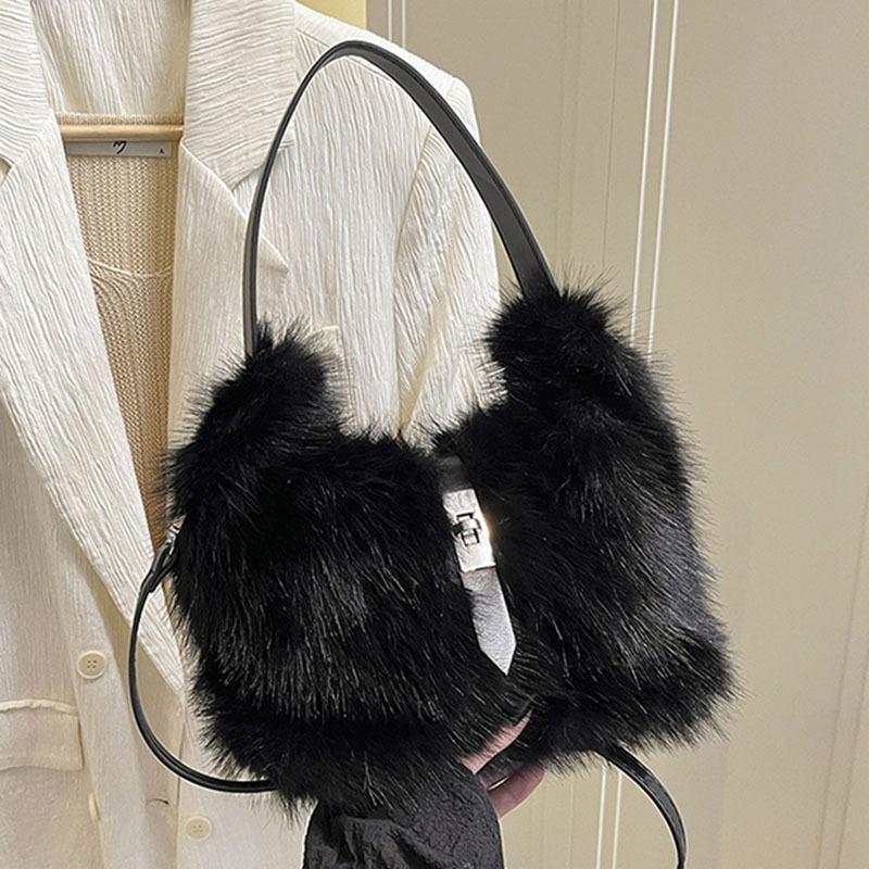 

Плюшевая сумка женская большой вместимости новая осенне-зимняя универсальная плюшевая сумка-мессенджер на плечо сумка-тоут чёрный