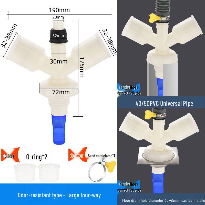 Odor-Proof Y-Shaped Drain Connector for Washing Machine and Basin