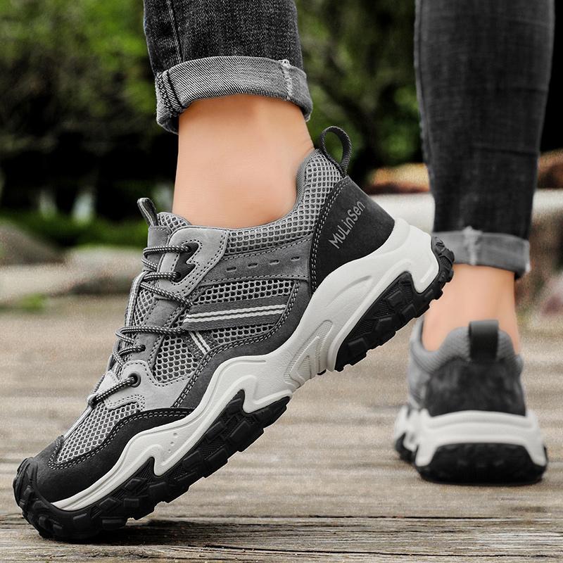 High Quality Shoes for Men Hiking Mesh Leather Casual Sneakers Man Brand Luxury Designer Black Breathable Running Trainers