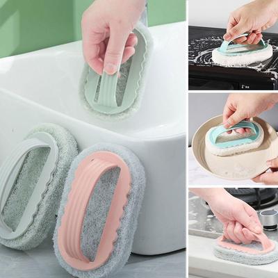 Cleaning Brush With Handle For Kitchen Bathroom Bathtub Strong Wiping Sponge Thickened Scrubbin K2F3