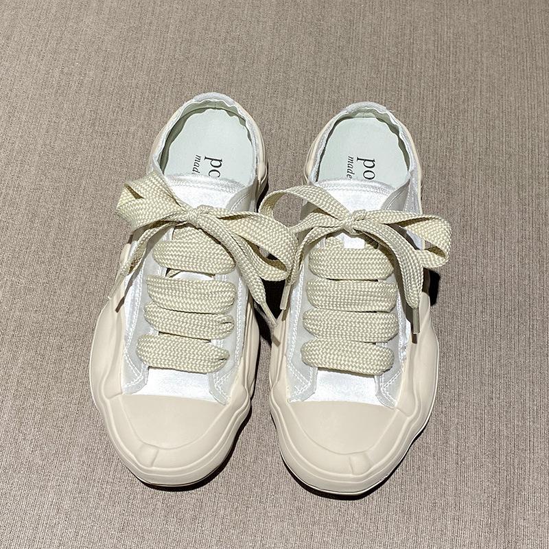 

Baotou wears half slippers, 2025 new satin shoes, women s flat lazy shoes, one pedal without heels, little white shoes 35