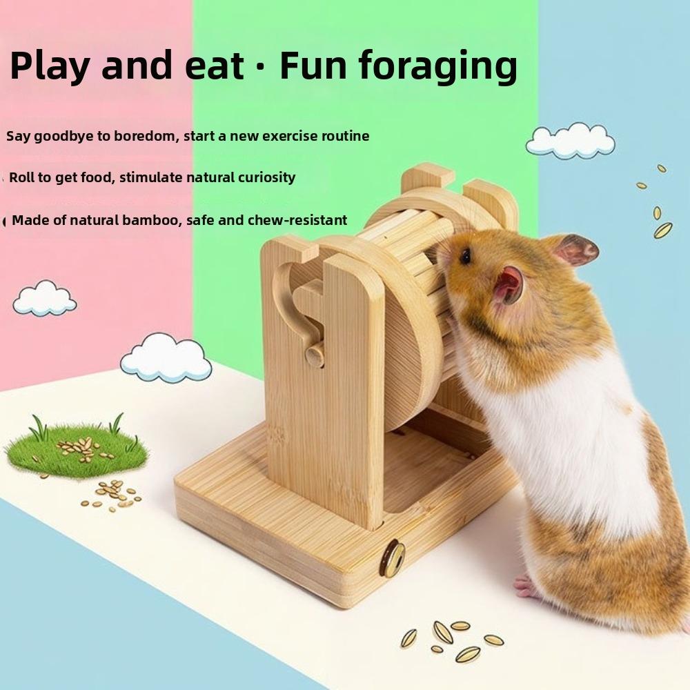 Wood Hamster Foraging Toy Non-Toxic Chew-Resistant Treat Dispenser Interactive Funny Hamster Wheel Forager Indoor Decor