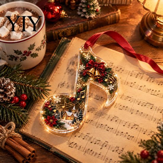 Jahres-Souvenir-Anhänger 2D Weihnachtsmelodie Hängendes Ornament, Baumdekoration mit musikalischem Thema, Saisonale Veranda-Dekoration Klavier Violinschlüssel Geige Glocke