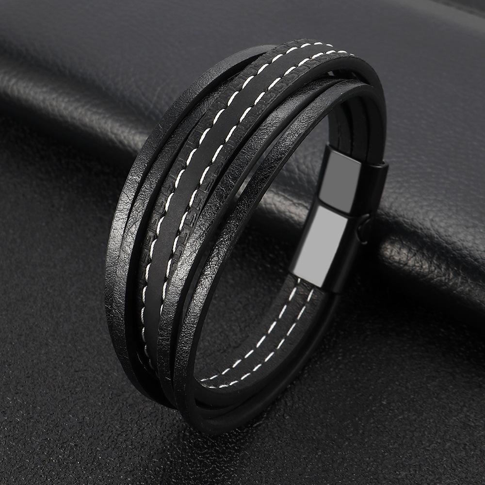 Herren Flechtlederarmband Mehrschichtig Geflochtenes Windmühlenseil Manschette Langlebiges Rindsleder Armband