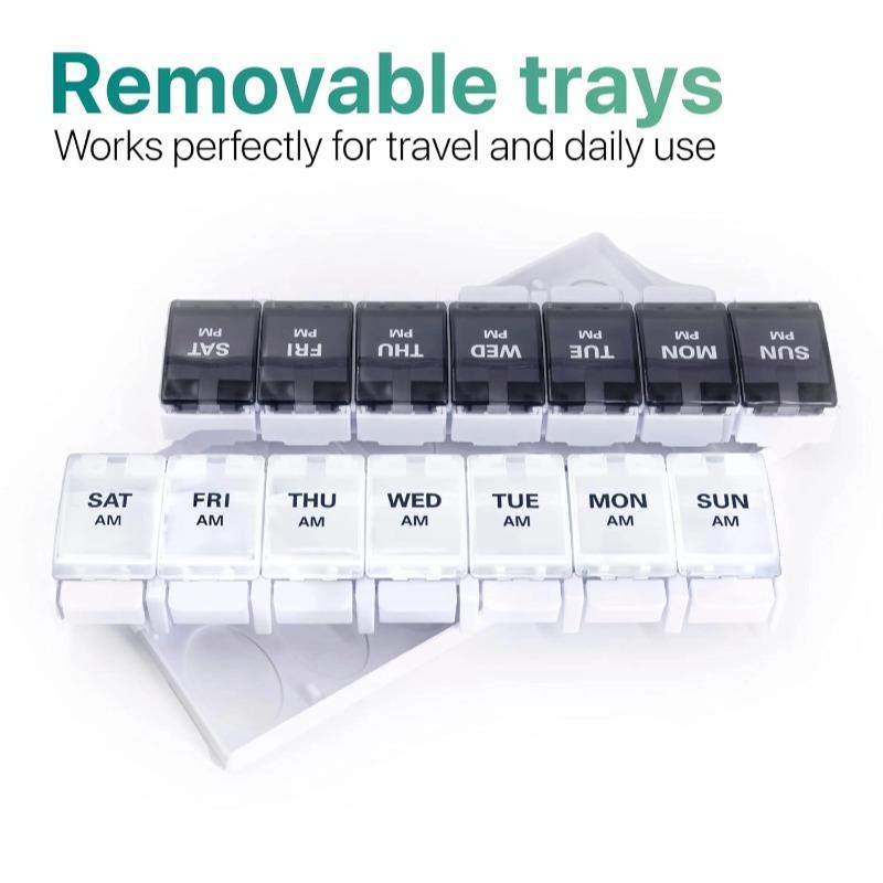 2 Times A Day Pill Organizer Large Pill Box with Push Button Design Detachable Medicine Holder for Vitamins Fish Oil Supplements