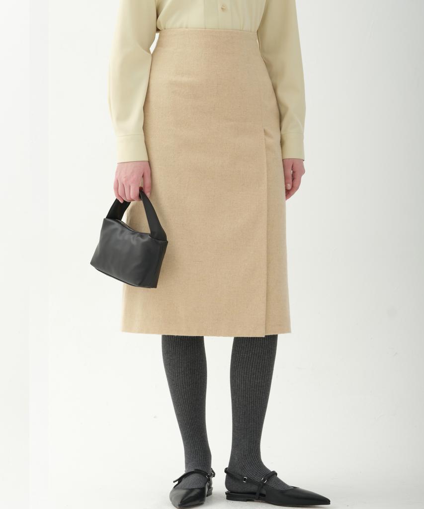 JUN BY JUN K Wool Blend Side Slit H-Line Skirt_Yellow