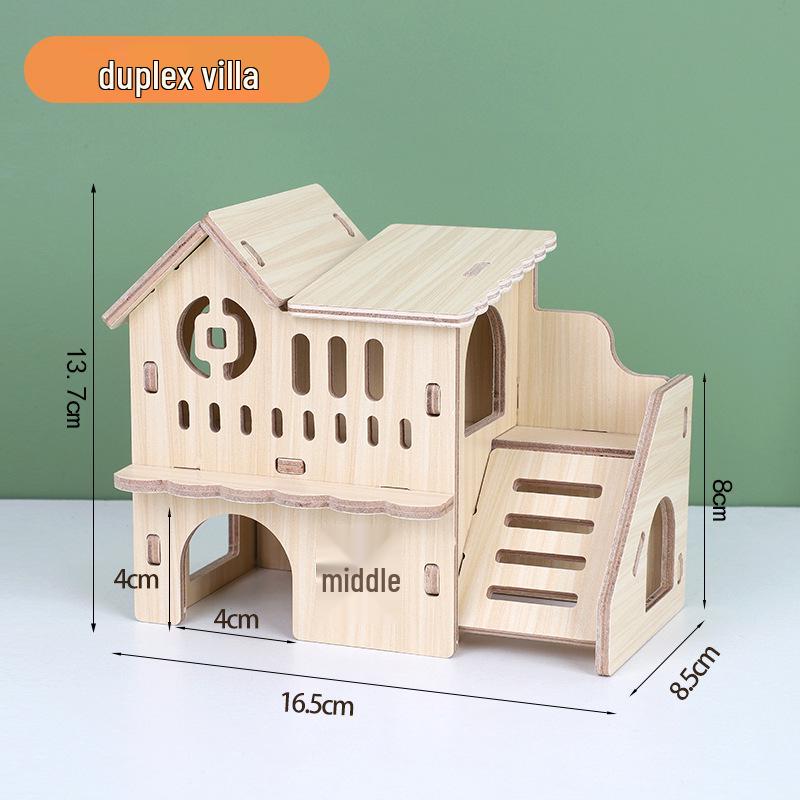 Luxury Solid Wood Hamster Villa with Pet Stairs and Sleeping Nest