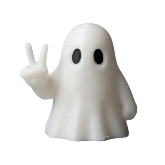 Modern Ghost Table Decor Halloween Figurine with Peace Sign, Spooky White Matte Statue, Cute Tabletop Ornament for Shelf, Party Gift One-piece Printed