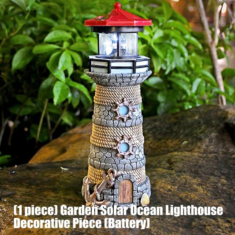 Garden Solar Sea Tower Figure with Ocean Theme Body and Lighted Top for Outdoor Yard Display Piece Space Area, Approx. 10.63 In Tall
