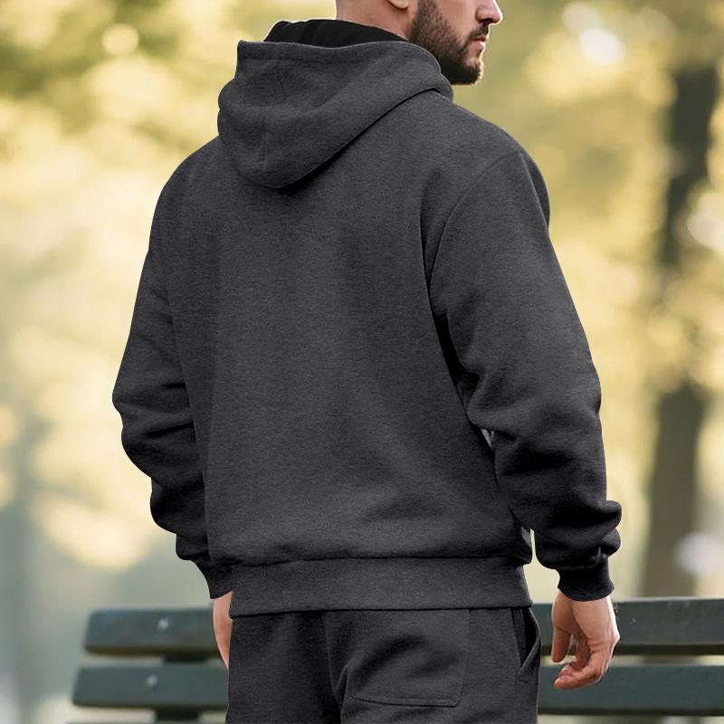 Men's Plus Velvet Solid Color Casual Sports Hoodie for Fall/Winter