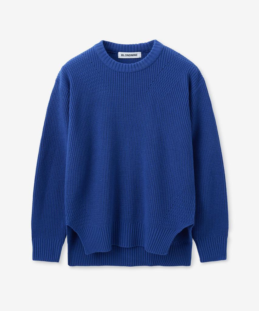 BLOND9 Asymmetrical Wool Crew Neck Pullover_Cobalt Blue