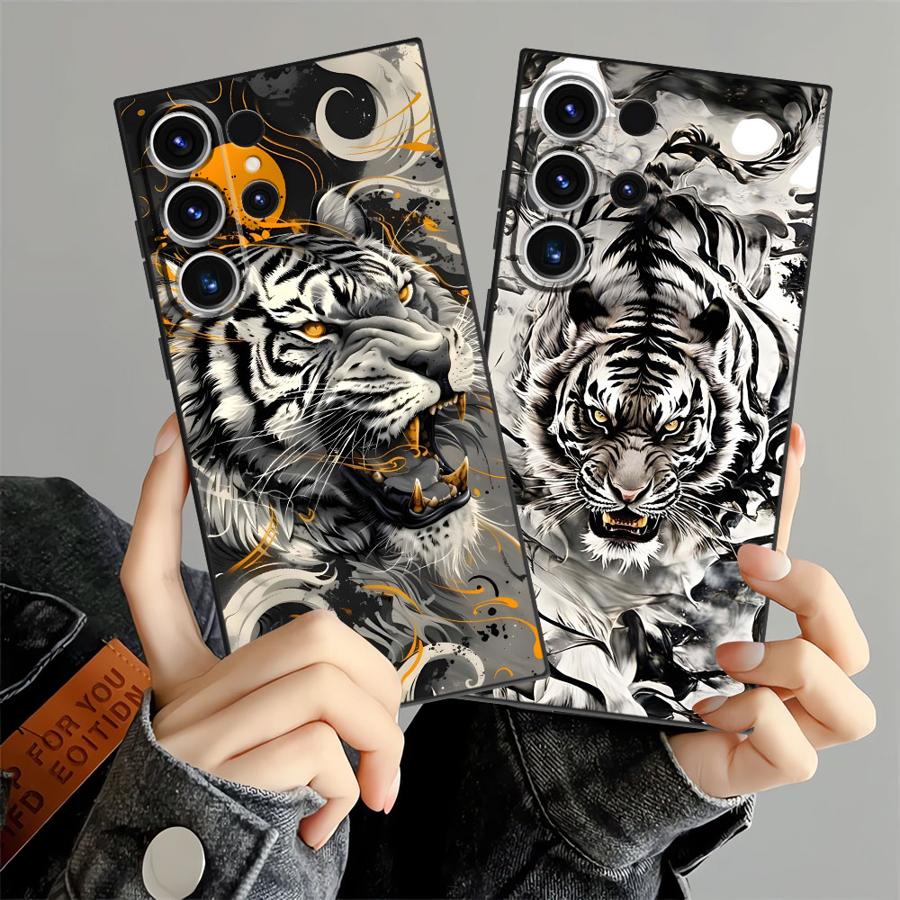 Case for Samsung Galaxy S25 S10 S9 S21 FE Note 20 8 9 10 S20 Ultra S24 Plus S23 S26 Funda Phone Cover Cool Silver Tiger