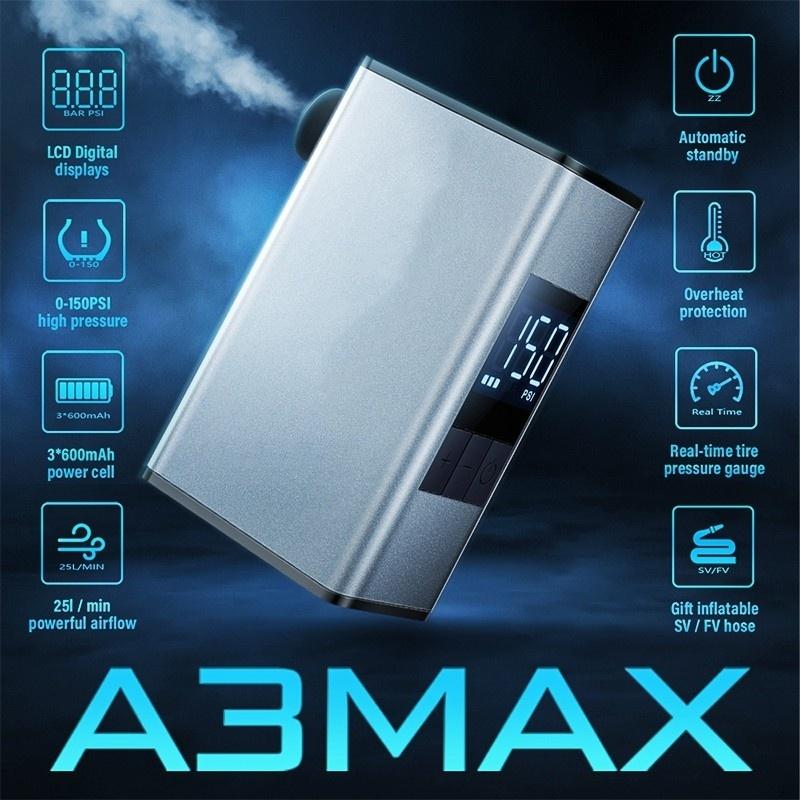 

A3 MAX Мини Электрический Воздушный Насос 150 PSI Беспроводной Портативный Велосипедный Насос Для Накачивания Шин Велосипеда Автомобиля Оборудование Для Отображения Данных Давления