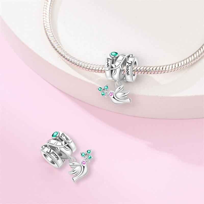 New Copper Heart Shaped Guardian Peace Dove Hope Angel Charms Beads Fit Qikaola Original Bracelets Diy Jewelry