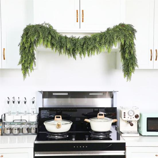 180/270CM Artificial Pine Needle Garland UV Resistant Christmas Norfolk Pine Rattan Fake Greenery Vine Mantle Porch Indoor Outdoor Decoration