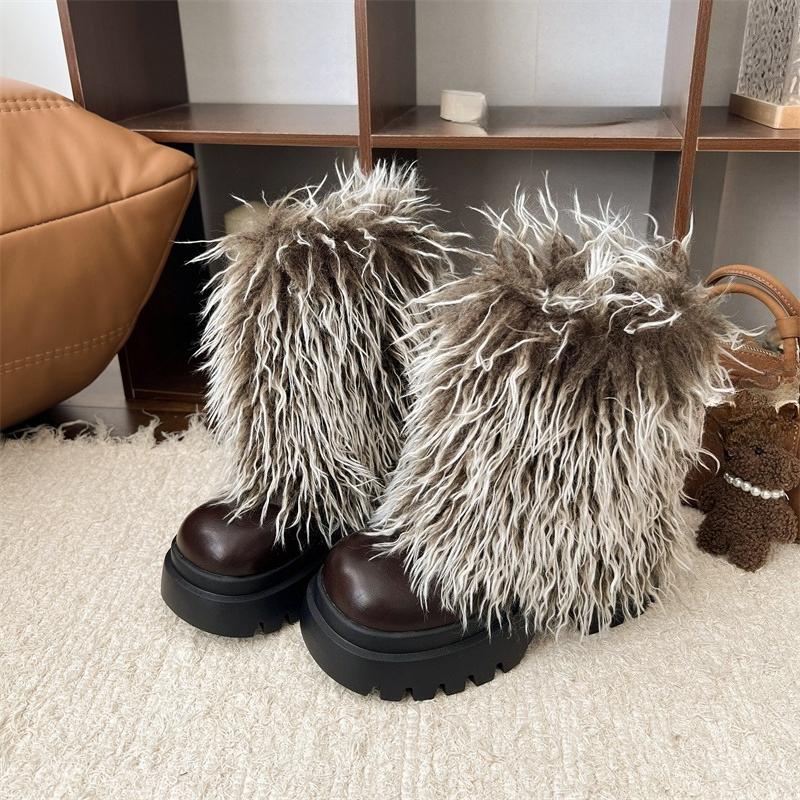Winter Women's Versatile Fashion Platform Fluffy Booties  New Warm Thickened Cold-proof Cotton Shoes